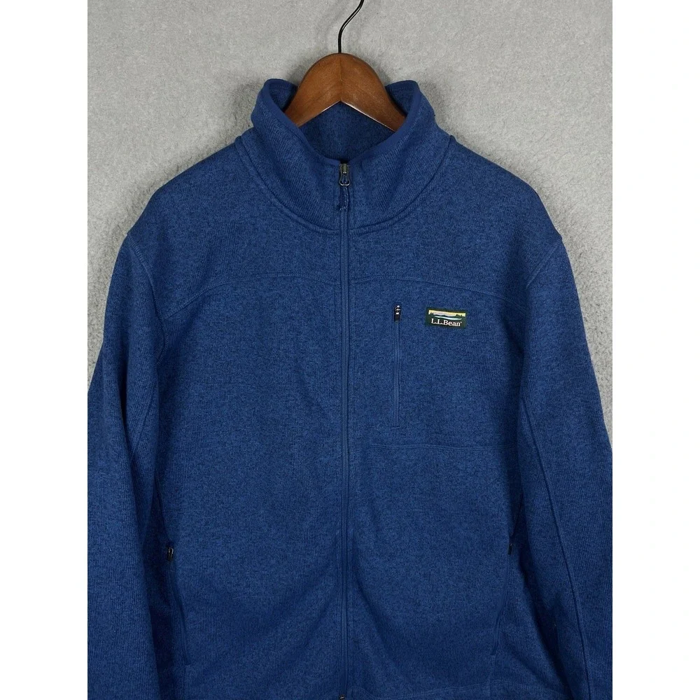 LL‎ Bean Sweater Mens XXL Blue Navy Fleece Jacket Full Zip Regular Fit 504938